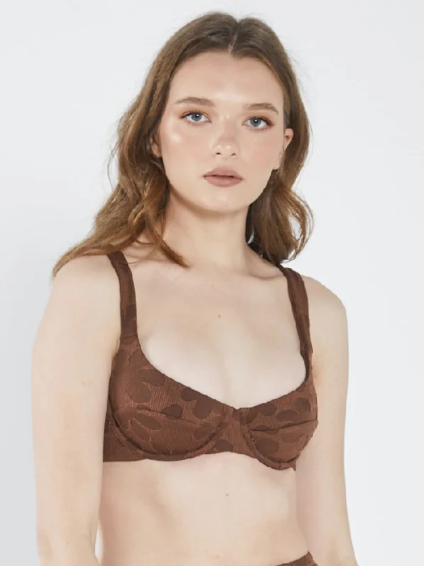 Layla Underwire Bikini Top - Washed Cocoa Floral high-waisted bikini, Feminine, Retro, Comfortable Layla Underwire Bikini Top - Washed Cocoa Floral high-waisted bikini, Feminine, Retro, Comfortable