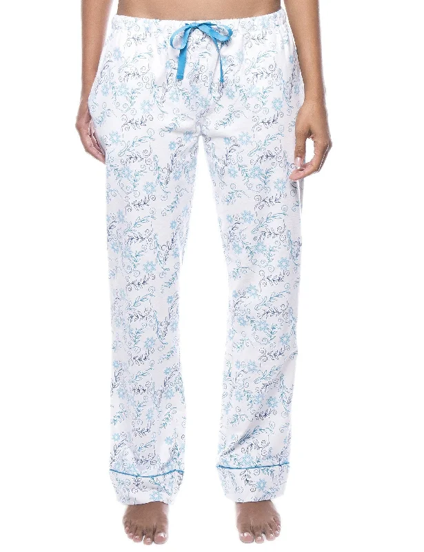Womens 100% Cotton Flannel Lounge Pants - Floral White/Blue Comfortable Maternity Pants Womens 100% Cotton Flannel Lounge Pants - Floral White/Blue Comfortable Maternity Pants
