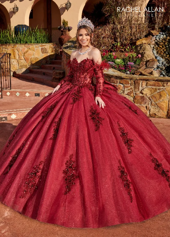 Feather Long Sleeve Quinceanera Dress by Rachel Allan RQ2171 Halter Neckline Beach