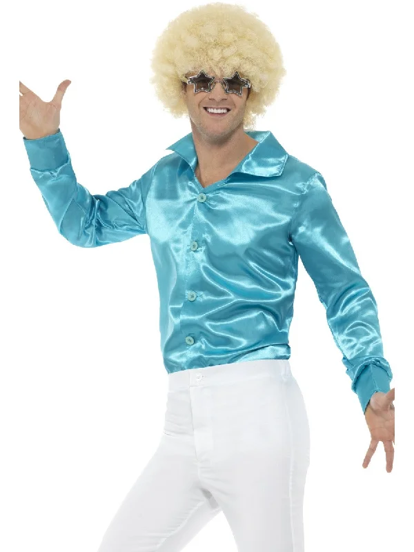 Men's Blue 60s Shirt Retro Groovy 70s Disco Fancy Dress Costume Tunics Wedding white Men's Blue 60s Shirt Retro Groovy 70s Disco Fancy Dress Costume Tunics Wedding white