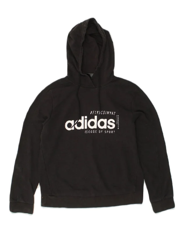 ADIDAS Womens Crop Graphic Hoodie Jumper UK 20/22 XL Black Hoodie Crop Top Short Trendy