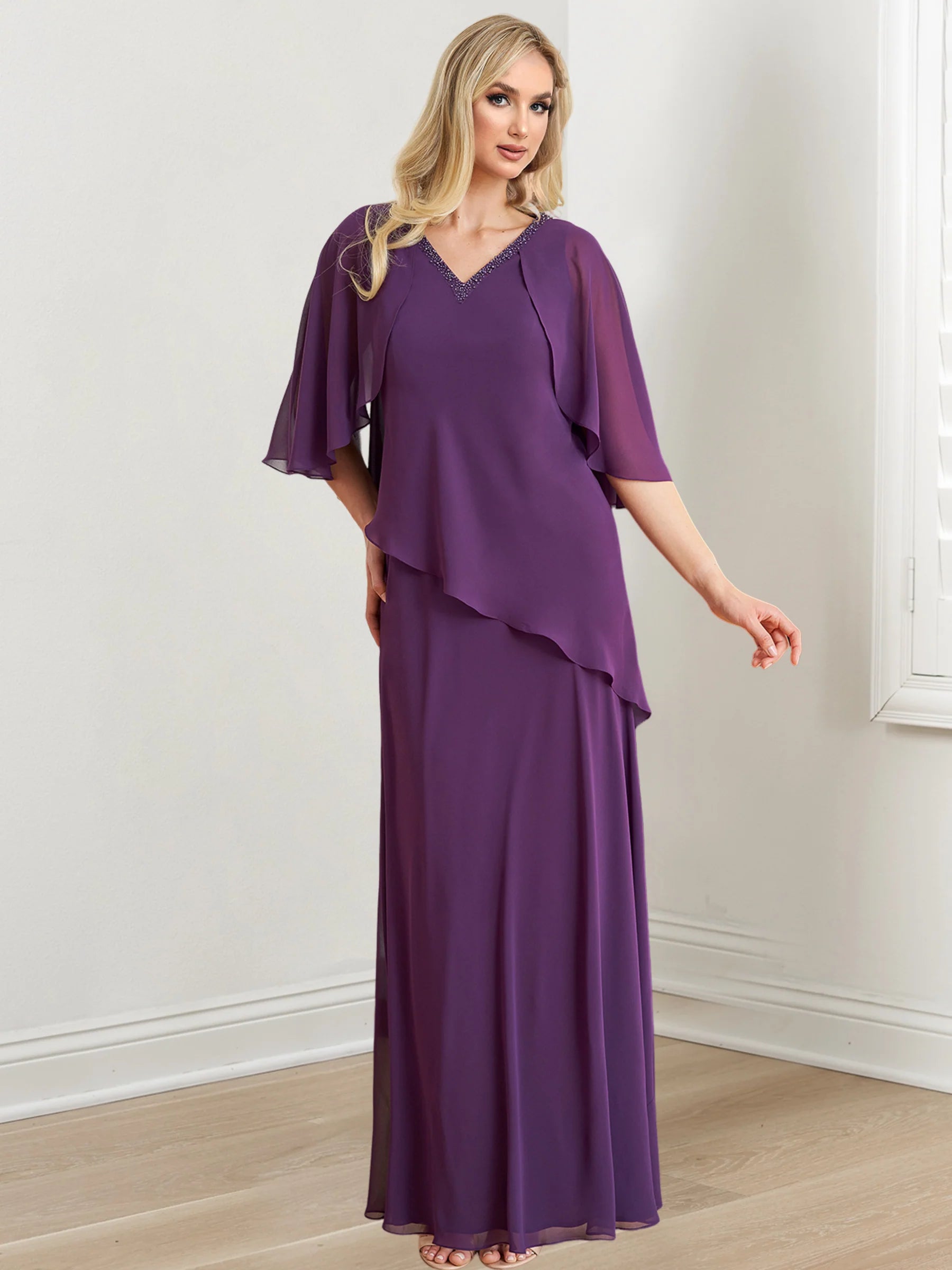 A-line/Princess V-neck to floor length mother of the bride dress Tunics Solid Classic