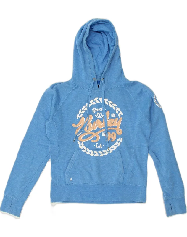 HURLEY Womens Graphic Hoodie Jumper UK 10 Small Blue Polyester Hoodie with V-Neck Classic Versatile HURLEY Womens Graphic Hoodie Jumper UK 10 Small Blue Polyester Hoodie with V-Neck Classic Versatile