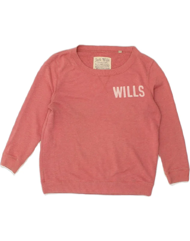 JACK WILLS Womens Graphic Sweatshirt Jumper UK 14 Large  Red Cotton Graphic Hoodie Design Print