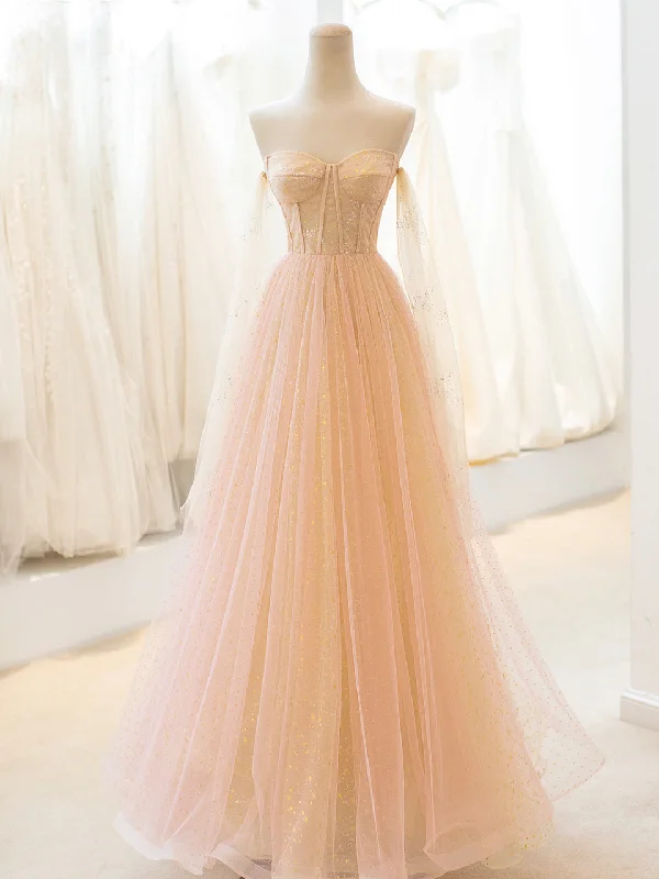 Cute Tulle Long Prom Dress, A-Line Strapless Evening Dress Tunics Vintage classic