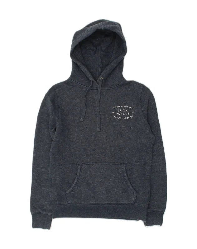 JACK WILLS Womens Loose Fit Graphic Hoodie Jumper UK 6 XS Navy Blue Hoodie with Hem Applique Textured Unique JACK WILLS Womens Loose Fit Graphic Hoodie Jumper UK 6 XS Navy Blue Hoodie with Hem Applique Textured Unique