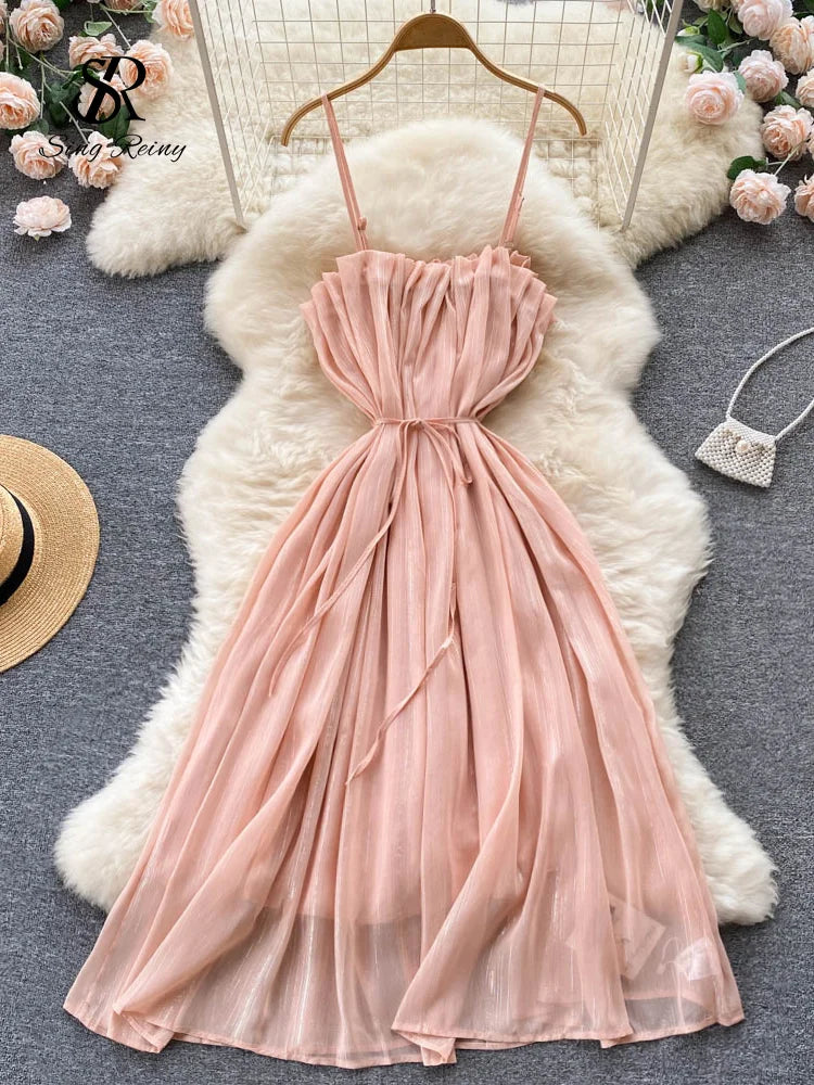 Yipinpay Fashion Women Summer Strap Dress Sleeveless Beach Long Dress Ladies Streetwear Striped Midi Sexy Backless Dresses 2024 Tunics Hiking breathable