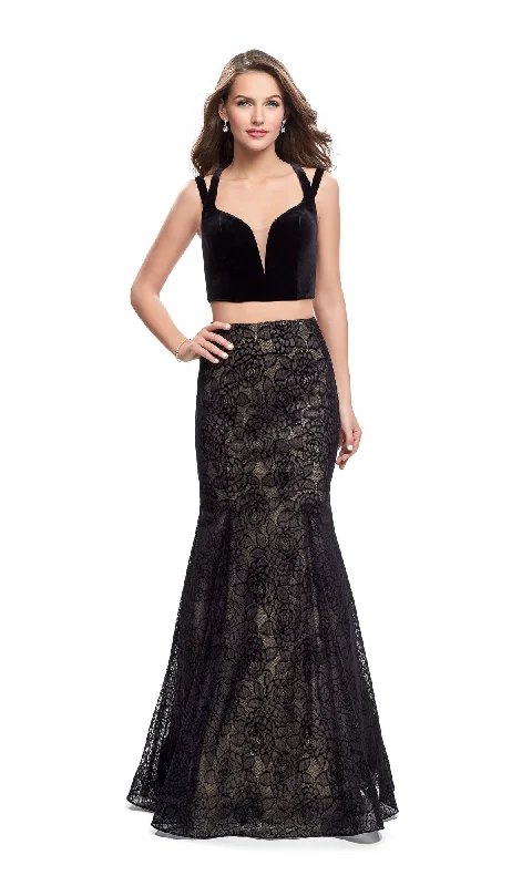 La Femme 25772 Black Long Prom Dress Halter Neckline Beach