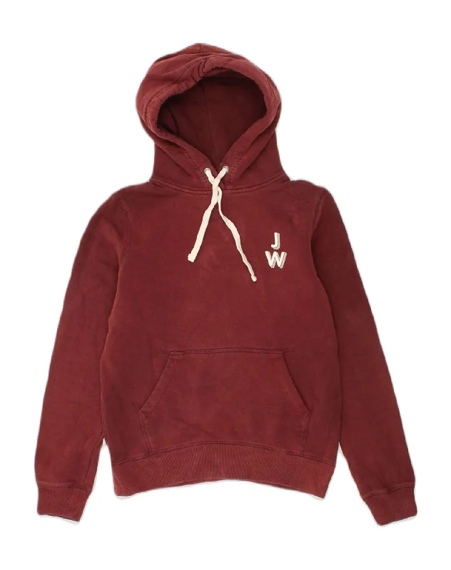 JACK WILLS Womens Loose Fit Graphic Hoodie Jumper UK10 Small Burgundy Hoodie with Hem Contrast Bold Stylish
