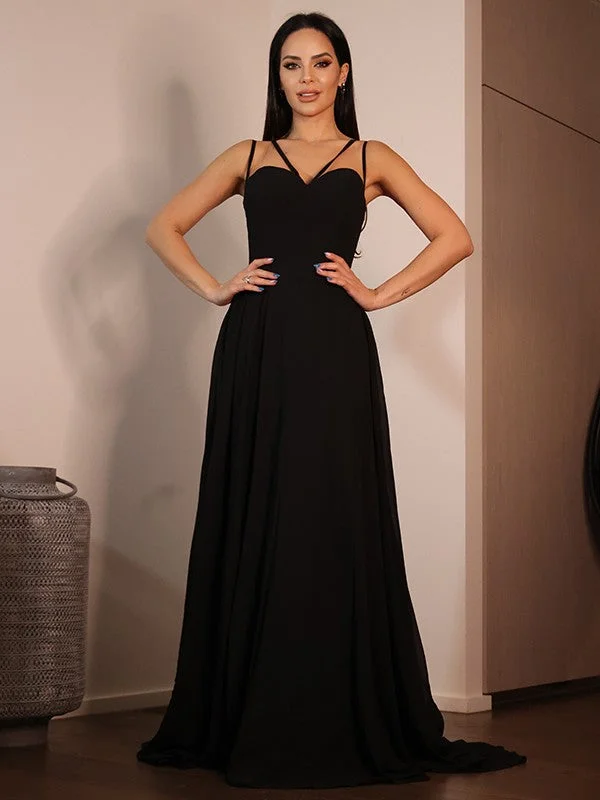A-Line/Princess Chiffon Ruffles Sweetheart Sleeveless Sweep/Brush Train Dresses Tunics Favorite customer
