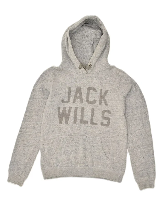 JACK WILLS Womens Graphic Hoodie Jumper UK 8 Small Grey Cotton Hoodie with Elastic Cuffs Stretchable Comfortable JACK WILLS Womens Graphic Hoodie Jumper UK 8 Small Grey Cotton Hoodie with Elastic Cuffs Stretchable Comfortable