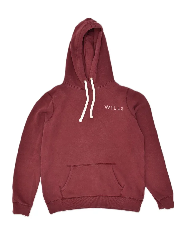 JACK WILLS Womens Graphic Hoodie Jumper UK 14 Large  Burgundy Cotton Hoodie with Pattern Geometric Abstract