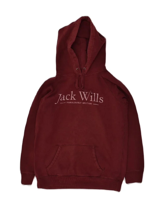 JACK WILLS Womens Loose Fit Graphic Hoodie Jumper UK 10 Small Burgundy Hoodie Jacket Zipper Layering
