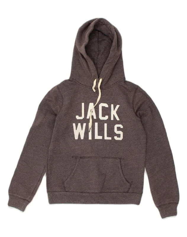 JACK WILLS Womens Graphic Hoodie Jumper UK 10 Small  Grey Cotton Oversized Hoodie Comfort Casual