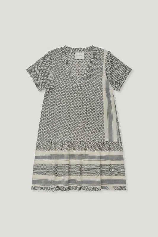 Summery Copenhagen Dress 2 V Short Sleeves - Ecru & Black Tunics Floral girly