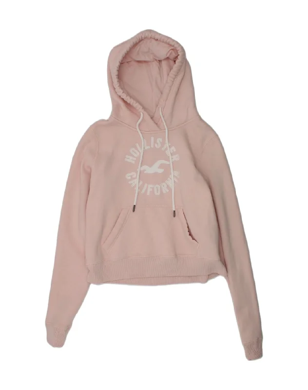 HOLLISTER Womens Oversized Graphic Hoodie Jumper UK 6 XS Pink Cotton Hoodie with Mesh Breathable Sporty