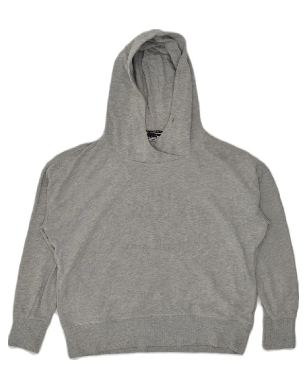 SUPERDRY Womens Hoodie Jumper UK 16 Large Grey Cotton Hoodie with Lace Feminine Delicate