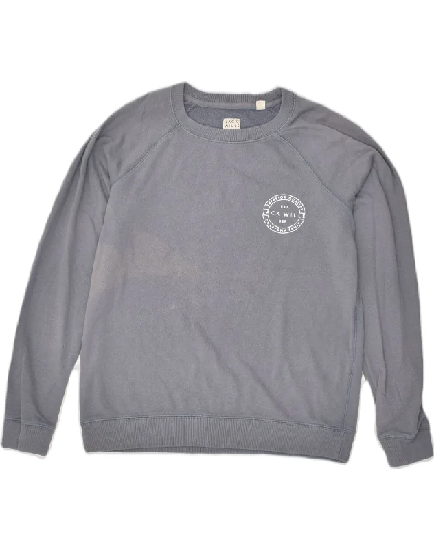 JACK WILLS Womens Sweatshirt Jumper UK 12 Medium  Grey Hoodie with Hem Lace Feminine Delicate