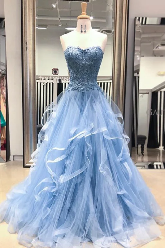 Gorgeous A Line Sweetheart Appliques Lace Prom Dresses with Ruffles Tunics Luxurious high-end