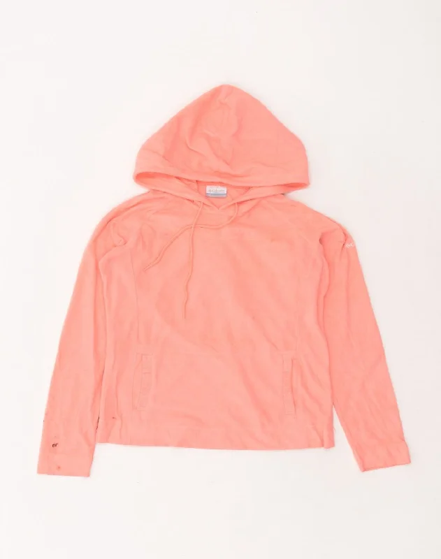 COLUMBIA Womens Fleece Hoodie Jumper UK 10 Small Orange Polyester Hoodie with Exposed Zipper Edgy Industrial COLUMBIA Womens Fleece Hoodie Jumper UK 10 Small Orange Polyester Hoodie with Exposed Zipper Edgy Industrial