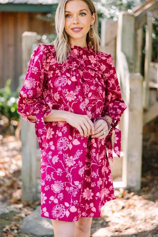 You've Got The Power Wine Red Floral Dress Shift Classic Vintage
