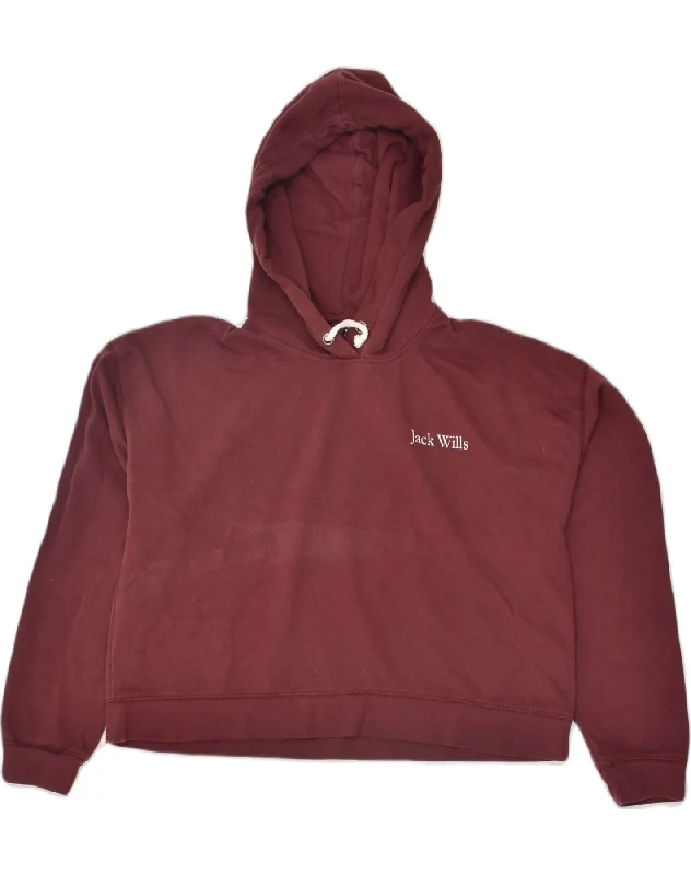 JACK WILLS Womens Graphic Oversized Hoodie Jumper UK 16 Large Burgundy Hoodie with Drawstring Waist Adjustable Fitted