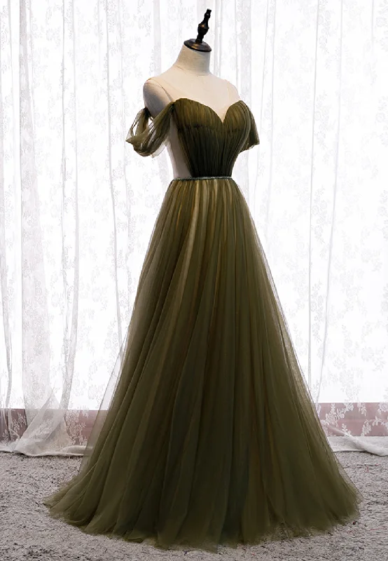 Green Tulle Long A-Line Prom Dresses, Off the Shoulder Evening Dresses Tunics Winter warm Green Tulle Long A-Line Prom Dresses, Off the Shoulder Evening Dresses Tunics Winter warm