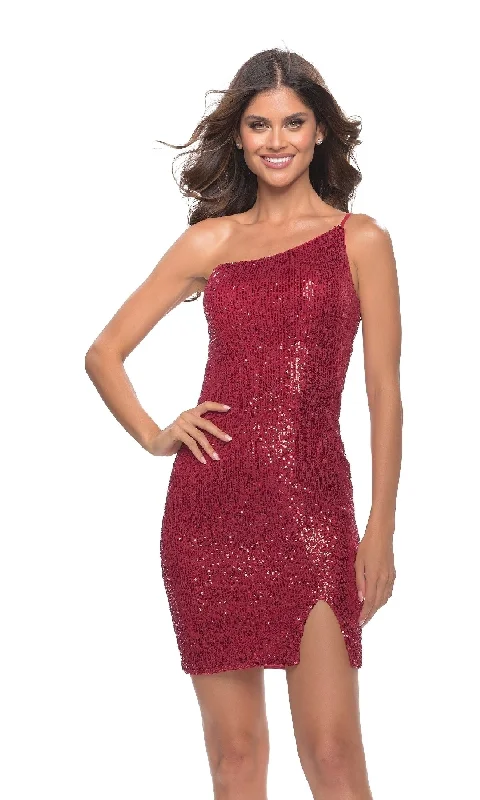 Sequin One-Shoulder Homecoming Dress by La Femme Tunics Top rated