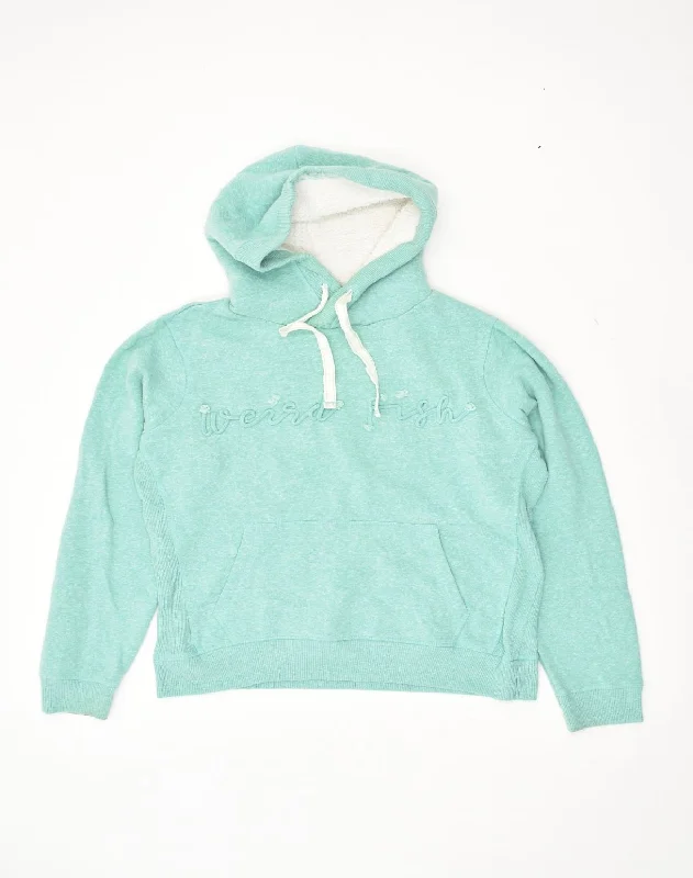 WEIRD FISH Womens Graphic Hoodie Jumper UK 14 Large Turquoise Cotton Hoodie with Full-Zip Functional Layering