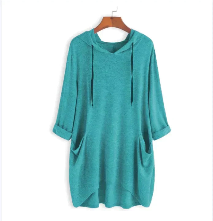 Helen® | women's hoodie in a single-colored  loose fit with irregular pocket Hoodie Dress Longline Feminine