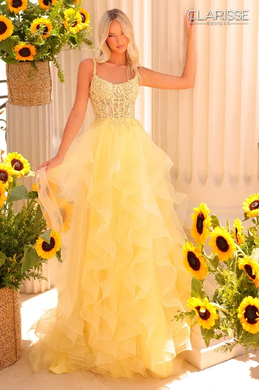 Clarisse -811191 Scoop Neck Embellished Ruffled A-Line Dress Tunics Bridal satin