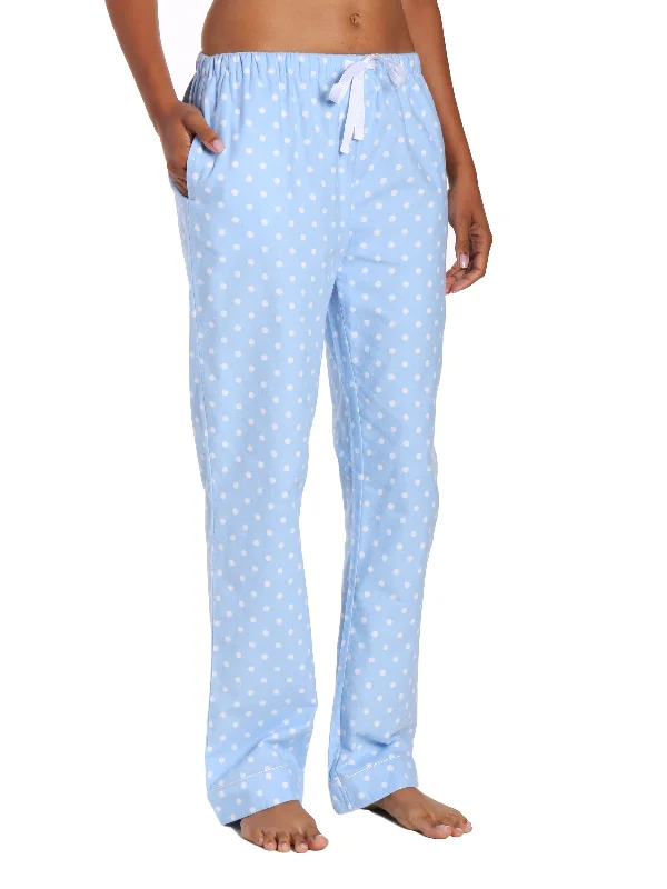 Womens 100% Cotton Flannel Lounge Pants - Dots Diva Blue-White Trendy Printed Leggings Womens 100% Cotton Flannel Lounge Pants - Dots Diva Blue-White Trendy Printed Leggings