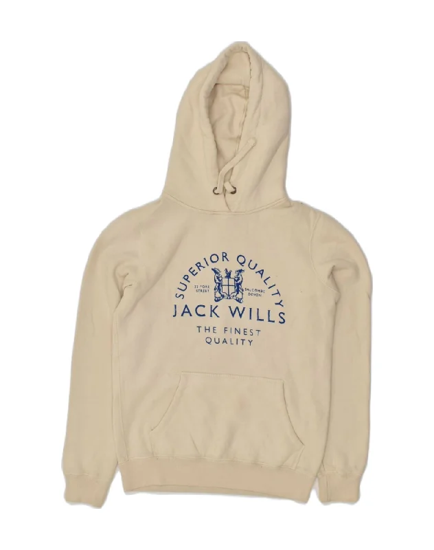 JACK WILLS Womens Loose Fit Graphic Hoodie Jumper UK 6 XS Beige Cotton Hoodie Dress Longline Feminine