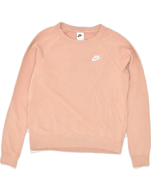 NIKE Womens Oversized Sweatshirt Jumper UK 10 Small Beige Cotton Hoodie with Hem Detail Decorative Unique NIKE Womens Oversized Sweatshirt Jumper UK 10 Small Beige Cotton Hoodie with Hem Detail Decorative Unique