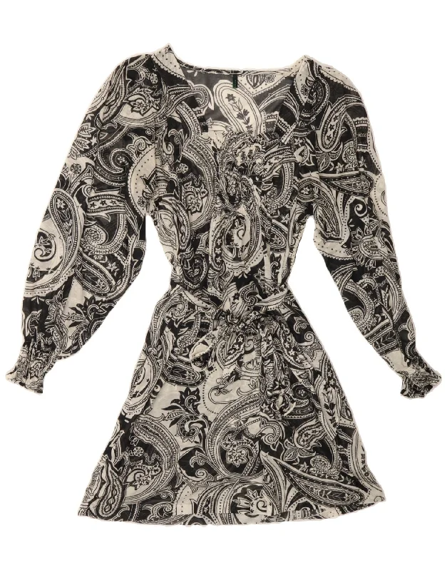 BENETTON Womens Long Sleeve A-Line Dress UK 16 Large Black Paisley Tunics Brand named