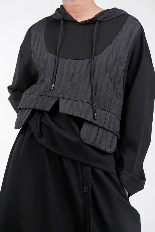 Urban Snug Black Textured Hoodie Hoodie with Exposed Zipper Edgy Industrial