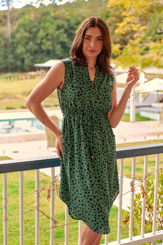 Alma Green/Black Zip Front Dress Tunics Floral girly
