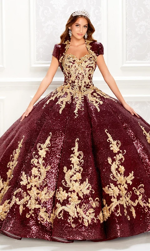 Wine Red Quinceanera Dress: Princesa PR22030 Crew Neckline Casual