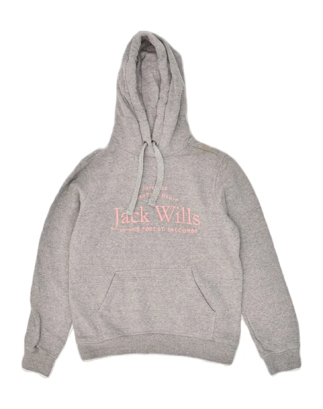 JACK WILLS Womens Loose Fit Graphic Hoodie Jumper UK 10 Small Grey Cotton Hoodie with Bell Sleeves Flared Feminine JACK WILLS Womens Loose Fit Graphic Hoodie Jumper UK 10 Small Grey Cotton Hoodie with Bell Sleeves Flared Feminine