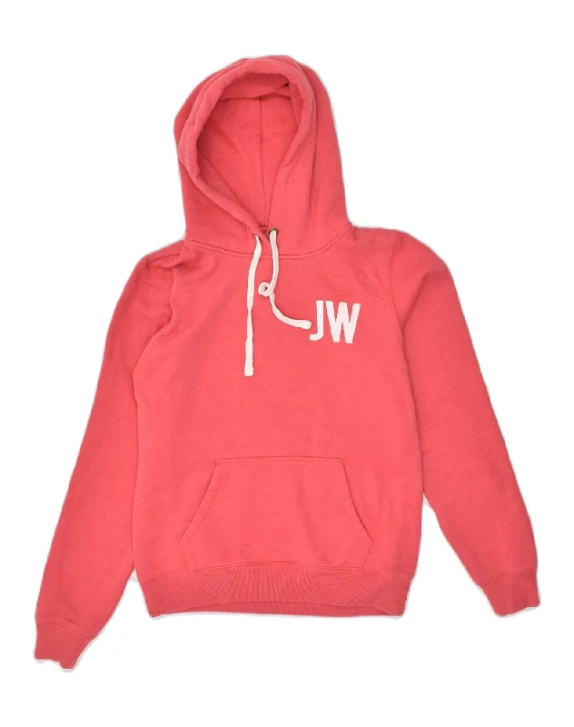 JACK WILLS Womens Graphic Hoodie Jumper UK 12 Medium Red Cotton Hoodie with Color Block Contrast Stylish