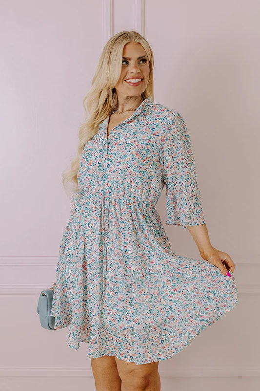 Headed Down Memory Lane Dress In Sky Blue Curves Tunics Summer linen