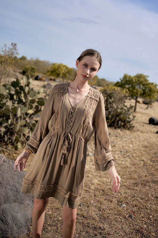 Adele Tunic Dress - Desert Sand Boat Neckline Classic
