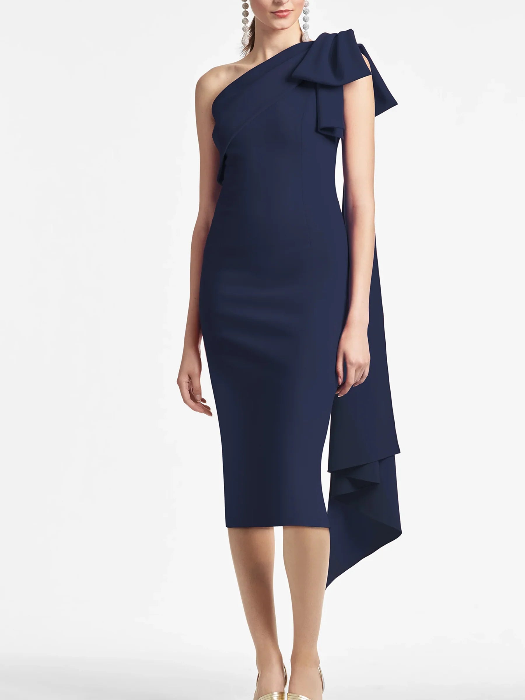 Slim fit/column style one shoulder tea length mother of the bride dress Tunic Top Casual