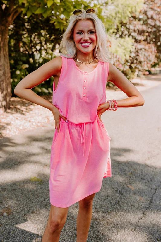 Ivy League Style Dress In Neon Pink Casual Short Summer