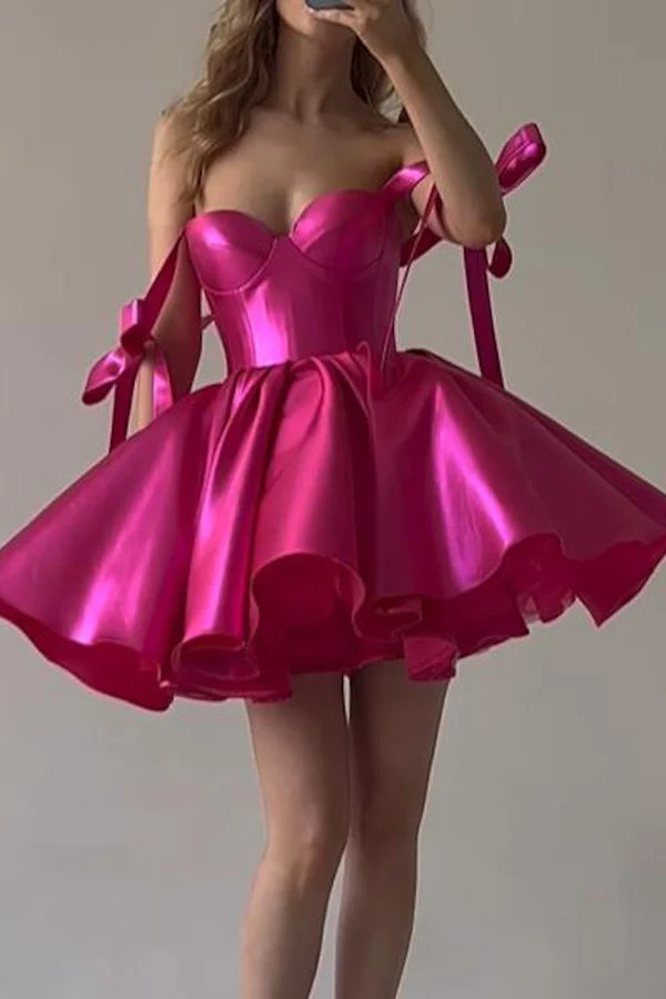 Sweetheart Satin Cute Homecoming Dresses Tunic Top Casual