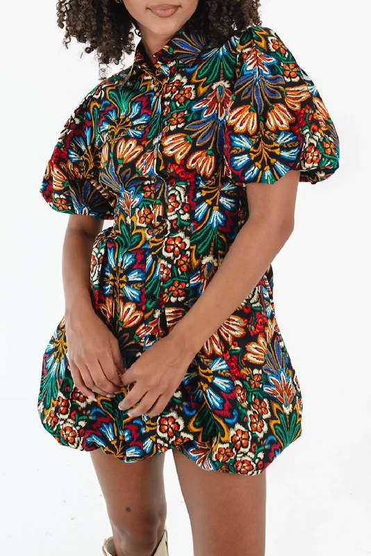 Multicolour Bohemian Floral Shirt Bubble Dress Tunics Mesh breathable