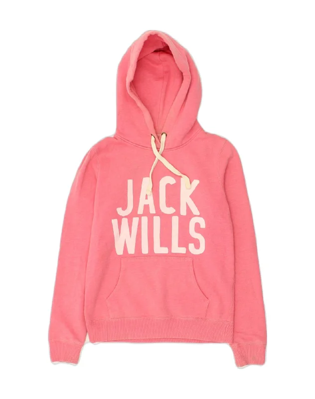 JACK WILLS Womens Graphic Hoodie Jumper UK 8 Small  Pink Cotton Hoodie with Zipper Versatile Modern