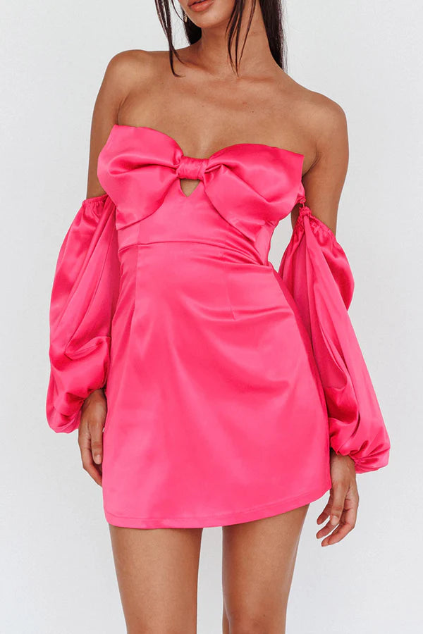 Detachable sheath/column sleeves with cute bow short Homecoming dresses Tunics Evening elegant