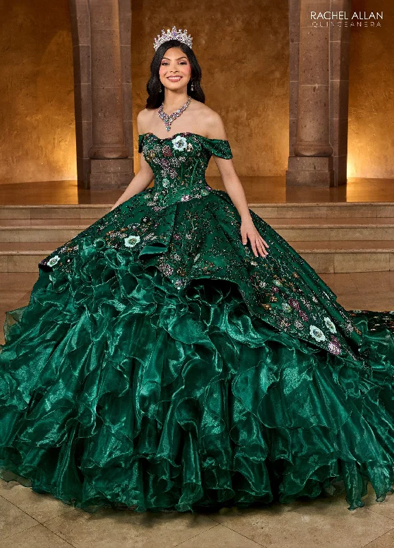 Floral Beaded Ruffled Quinceanera Dress by Rachel Allan RQ5004 Tunics Distressed trendy