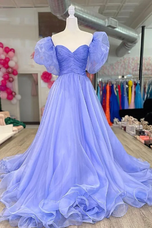 A-Line Organza Long Prom Dress, Lovely Puff Sleeve Evening Dress Tunics Luxurious high-end